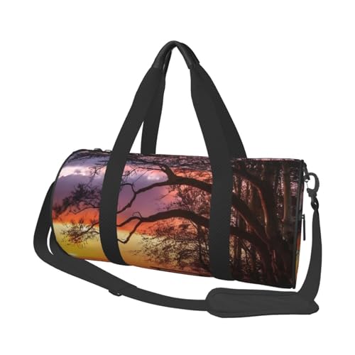 Lonely Bench Sunset Reisetasche und Sporttasche, Ringförmige Griffe an der Oberseite, Wochenendhandtaschen und runde Gepäcktaschen, können sowohl von Männern als auch von Frauen verwendet werden, von XDCYWBZDBC