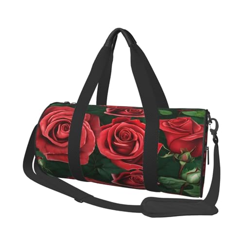 Red Rose Große Kapazität Reisetaschen und Sporttaschen Ringförmige Griffe an der Oberseite Wochenendhandtaschen und runde Gepäcktaschen können sowohl von Männern als auch Frauen verwendet werden, von XDCYWBZDBC