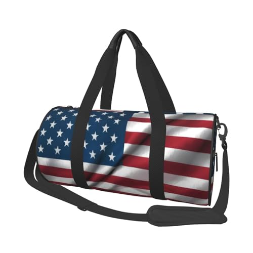 Reisetasche und Sporttaschen mit amerikanischer Flagge, ringförmige Griffe an der Oberseite, Wochenendhandtaschen und runde Gepäcktaschen, können sowohl von Männern als auch von Frauen verwendet Reisetasche und Sporttaschen mit amerikanischer Flagge, ringförmige Griffe an der Oberseite, Wochenendhandtaschen und runde Gepäcktaschen, können sowohl von Männern als auch von Frauen verwendet von XDCYWBZDBC