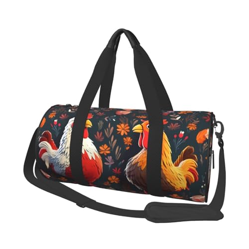 Süße Hahn Hühner große Kapazität Reisetasche und Sporttaschen Ringförmige Griffe an der Oberseite Wochenendhandtaschen und runde Gepäcktaschen können sowohl von Männern als auch von Frauen verwendet von XDCYWBZDBC