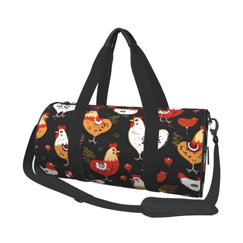Süße Hahn Hühner große Kapazität Reisetasche und Sporttaschen Ringförmige Griffe an der Oberseite Wochenendhandtaschen und runde Gepäcktaschen können sowohl von Männern als auch von Frauen verwendet von XDCYWBZDBC
