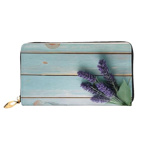 XDCYWBZDBC Avender On Wood Leather Long Zipper Hand Purse Large Capacities Women's Wallet with Multiple Pockets Multifunctional Wallet Fit Credit Card, Cash, Coin, 3D, Einheitsgröße, Casual von XDCYWBZDBC