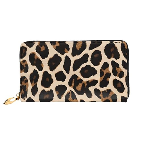 XDCYWBZDBC Braunes Muster Leopard Leder Lange Reißverschluss Handgeldbörse Große Kapazitäten Damen Geldbörse mit mehreren Taschen Multifunktionale Brieftasche Fit Kreditkarte, Bargeld, Münze, 3D, von XDCYWBZDBC