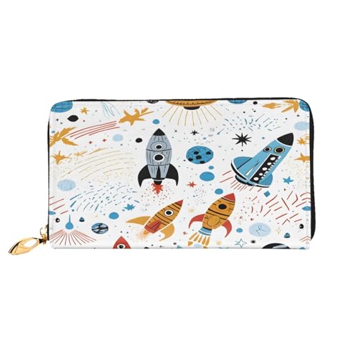 XDCYWBZDBC Cartoon Rockets Damen Lange Geldbörsen Reisebrieftaschen Kreditkartenhalter Große Kapazität Reißverschluss Geldbörsen Visitenkartenhalter Mode Notizblock, Schwarz , Einheitsgröße, Casual von XDCYWBZDBC