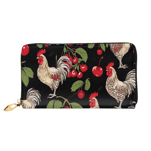 XDCYWBZDBC Chicken Print Leder Lange Reißverschluss Hand Geldbörse Große Kapazitäten Damen Geldbörse mit mehreren Taschen Multifunktionale Brieftasche Fit Kreditkarte, Bargeld, Münze, 3D, von XDCYWBZDBC
