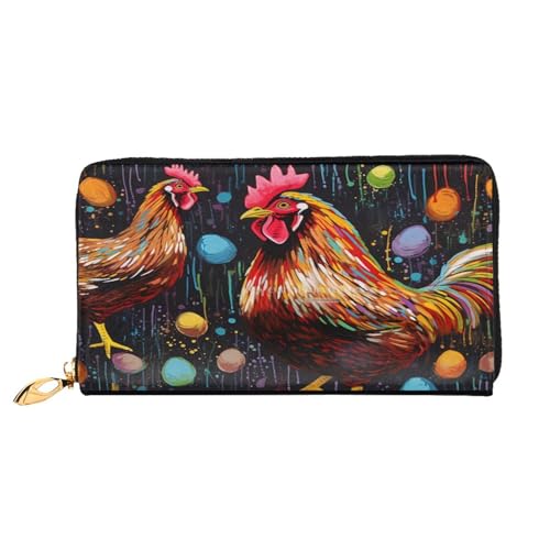 XDCYWBZDBC Chicken Print Leder Lange Reißverschluss Hand Geldbörse Große Kapazitäten Damen Geldbörse mit mehreren Taschen Multifunktionale Brieftasche Fit Kreditkarte, Bargeld, Münze, 3D, von XDCYWBZDBC