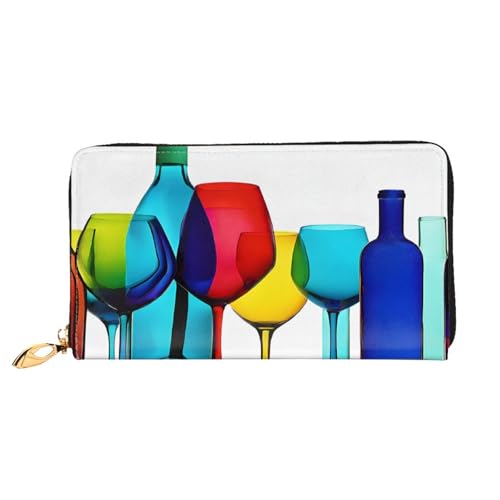 XDCYWBZDBC Cocktailgläser und Weinflaschen Damen Lange Geldbörsen Reisebrieftaschen Kreditkartenhalter Große Kapazität Reißverschluss Geldbörsen Visitenkartenhalter Mode Notizblock, Schwarz , von XDCYWBZDBC