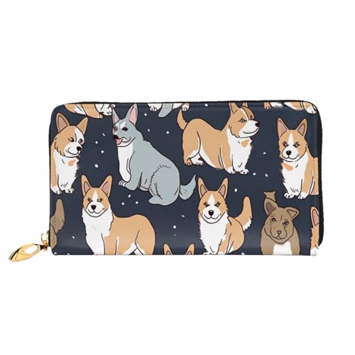 XDCYWBZDBC Corgi Muster Leder Lange Reißverschluss Handgeldbörse Große Kapazitäten Damen Geldbörse mit mehreren Taschen Multifunktionale Brieftasche Fit Kreditkarte, Bargeld, Münze, 3D, Einheitsgröße, von XDCYWBZDBC