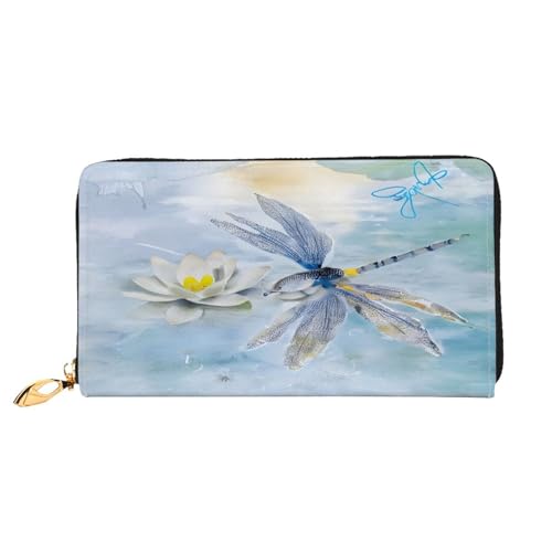 XDCYWBZDBC Dragonfly Lotus Damen Lange Geldbörsen Reisebrieftaschen Kreditkartenhalter Große Kapazität Reißverschluss Geldbörsen Visitenkartenhalter Mode Notizzettel, Schwarz , Einheitsgröße, Casual von XDCYWBZDBC
