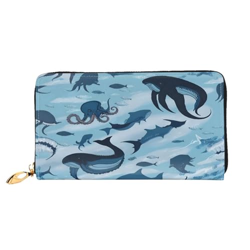 XDCYWBZDBC Fish and Octopus Damen Lange Geldbörsen Reisebrieftaschen Kreditkartenhalter Große Kapazität Reißverschluss Geldbörsen Visitenkartenhalter Mode Notizzettel, Schwarz , Einheitsgröße, Casual von XDCYWBZDBC