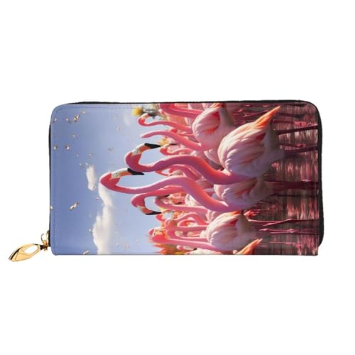 XDCYWBZDBC Flamingos Party Leder Lange Reißverschluss Handgeldbörse Große Kapazitäten Damen Geldbörse mit mehreren Taschen Multifunktionale Brieftasche Fit Kreditkarte, Bargeld, Münze, 3D, von XDCYWBZDBC