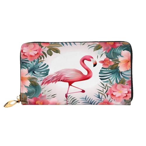 XDCYWBZDBC Floral with Flamingo Leather Long Zipper Hand Purse Large Capacities Women's Wallet with Multiple Pockets Multifunctional Wallet Fit Credit Card, Cash, Coin, 3D, Einheitsgröße, Casual von XDCYWBZDBC