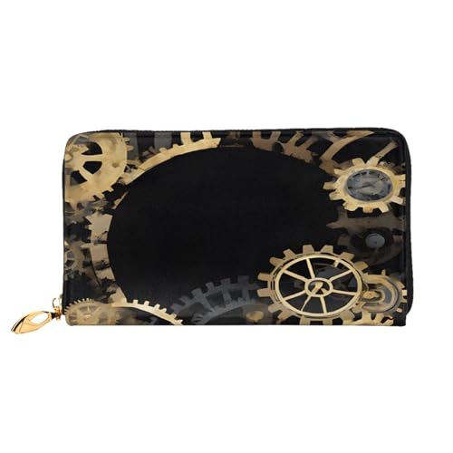 XDCYWBZDBC Gears Clock Bronze Century Leder Lange Reißverschluss Handgeldbörse Große Kapazitäten Damen Geldbörse mit mehreren Taschen Multifunktionale Brieftasche Fit Kreditkarte, Bargeld, Münze, 3D, von XDCYWBZDBC