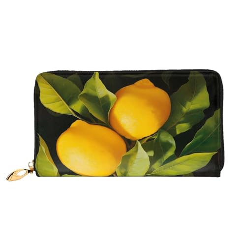 XDCYWBZDBC Gelbe Zitrone Leder Lange Reißverschluss Handgeldbörse Große Kapazitäten Damen Geldbörse mit mehreren Taschen Multifunktionale Brieftasche Fit Kreditkarte, Bargeld, Münze, 3D, von XDCYWBZDBC