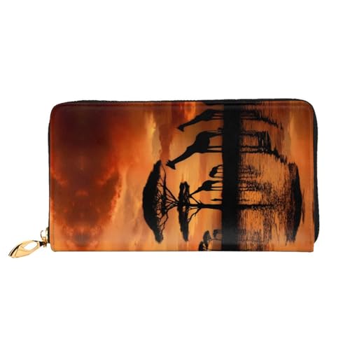 XDCYWBZDBC Giraffe unter dem Baum in Afrika Leder Lange Reißverschluss Handgeldbörse Große Kapazitäten Damen Geldbörse mit mehreren Taschen Multifunktionale Brieftasche Fit Kreditkarte, Bargeld, von XDCYWBZDBC