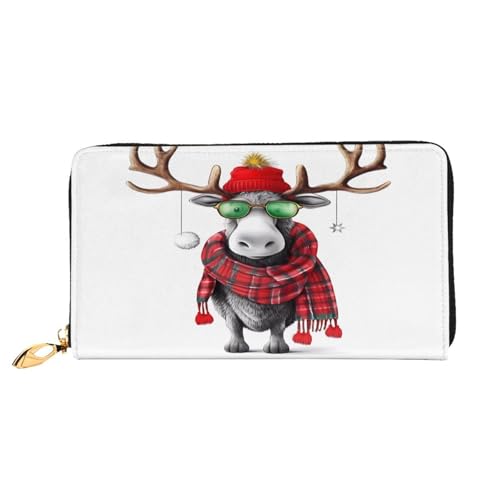 XDCYWBZDBC Lustige Weihnachts-Elch-Damengeldbörsen, lange Brieftaschen, Reisebrieftaschen, Kreditkartenhalter, große Kapazität, Reißverschluss, Visitenkartenhalter, modische Notizmappe, Schwarz , von XDCYWBZDBC