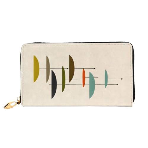 XDCYWBZDBC Mid Century Moderne Drucke Leder Lange Reißverschluss Handgeldbörse Große Kapazitäten Damen Geldbörse mit mehreren Taschen Multifunktionale Brieftasche Fit Kreditkarte, Bargeld, Münze, 3D, von XDCYWBZDBC