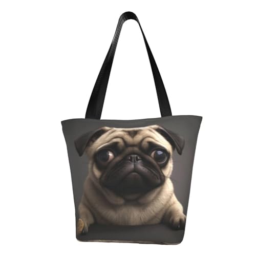 XDCYWBZDBC Niedliche Handtasche mit Mops-Motiv, mit Reißverschluss, Umhängetasche, Freizeit, Kuriertasche, Strandtasche, wiederverwendbar, Einkaufstasche, faltbar, Polyester, geeignet für den XDCYWBZDBC Niedliche Handtasche mit Mops-Motiv, mit Reißverschluss, Umhängetasche, Freizeit, Kuriertasche, Strandtasche, wiederverwendbar, Einkaufstasche, faltbar, Polyester, geeignet für den von XDCYWBZDBC