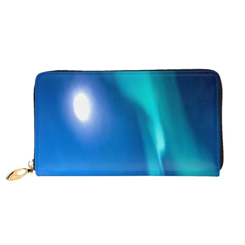 XDCYWBZDBC Northern Lights Leder Lange Reißverschluss Handgeldbörse Große Kapazitäten Damen Geldbörse mit mehreren Taschen Multifunktionale Brieftasche Fit Kreditkarte, Bargeld, Münze, 3D, von XDCYWBZDBC