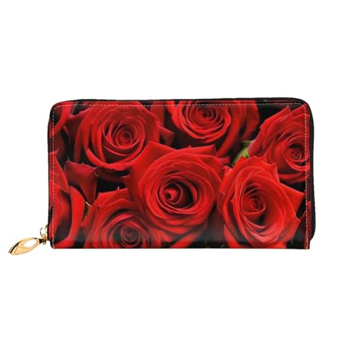 XDCYWBZDBC Red Love Roses Damen lange Geldbörsen Reisebrieftaschen Kreditkartenhalter große Kapazität Reißverschluss Geldbörsen Visitenkartenhalter Mode Notizblock, Schwarz , Einheitsgröße, Casual von XDCYWBZDBC