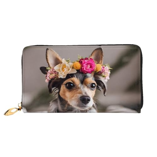 XDCYWBZDBC Yorkie Floral Leather Long Zipper Hand Purse Large Capacities Women's Wallet with Multiple Pockets Multifunctional Wallet Fit Credit Card, Cash, Coin, 3D, Einheitsgröße, Casual von XDCYWBZDBC