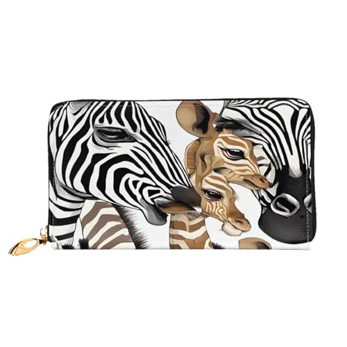 XDCYWBZDBC Zebra und Giraffe Damen lange Geldbörsen Reisebrieftaschen Kreditkartenhalter große Kapazität Reißverschluss Geldbörsen Visitenkartenhalter Mode Notizzettel, Schwarz , Einheitsgröße, Casual von XDCYWBZDBC