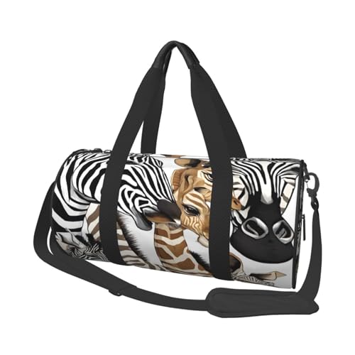 Zebra und Giraffe große Kapazität Reisetaschen und Sporttaschen Ringförmige Griffe an der Oberseite Wochenendhandtaschen und runde Gepäcktaschen können sowohl von Männern als auch von Frauen verwendet von XDCYWBZDBC