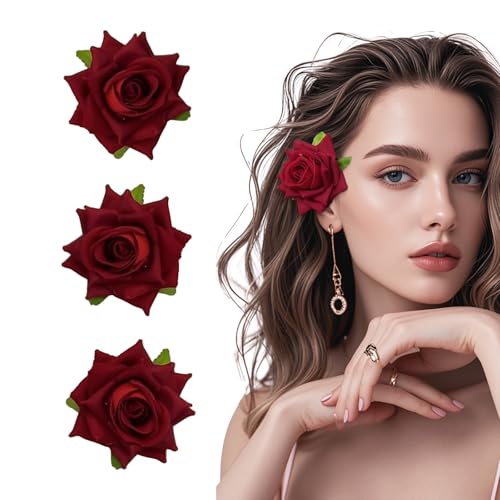 3 Stück Rosen-Haarspange Blumen Haarspangen Rose Brosche Blumenclips für Frauen Mädchen Karneval Party Hochzeit von XDGBGFN