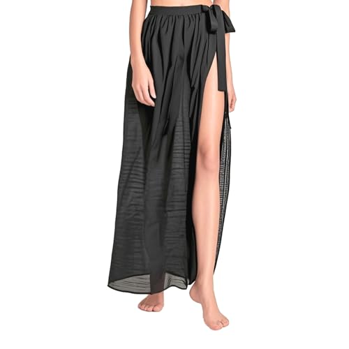Sarong Damen Strand Chiffon Wickelrock Strand Pareos Damen mit Seitlichen Trägern Bikini Cover Up für Frauen Sommerurlaub, Pool (DE/NL/SE/PL, Alphanumerisch, Einheitsgröße, Regular, Regular, schwarz) von XDGBGFN