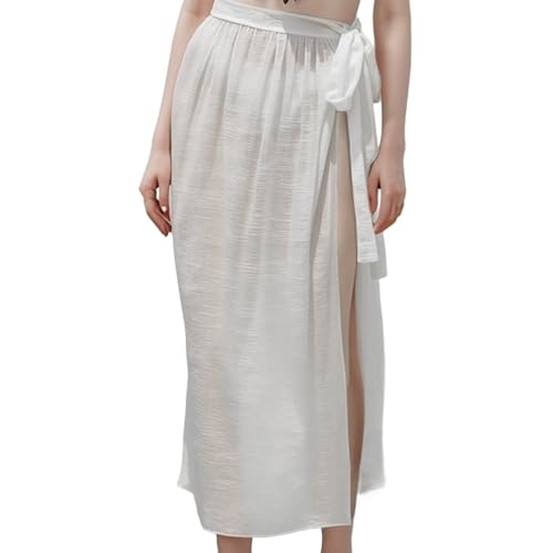 Sarong Damen Strand Chiffon Wickelrock Strand Pareos Damen mit Seitlichen Trägern Bikini Cover Up für Frauen Sommerurlaub, Pool (DE/NL/SE/PL, Alphanumerisch, Einheitsgröße, Regular, Regular, weiß) von XDGBGFN