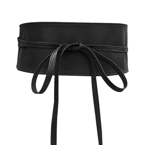 XDGBGFN Bindegürtel Damen Mittelalter Brauner Breit Gürtel Taillengürtel Band Wickelgürtel für Kleid (Schwarz) von XDGBGFN