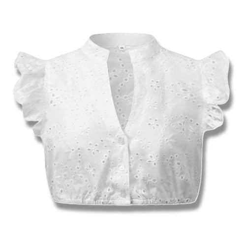 XDGBGFN Dirndl Bluse Damen Flügelärmel Dirndlbluse Weiß Trachtenbluse V Ausschnitt Hollow Dirndlbluse Oktoberfest Kostüm (DE/NL/SE/PL, Alphanumerisch, XXL, Regular, Regular, Standard, Weiß) von XDGBGFN