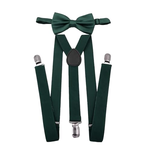 XDGBGFN Fliege Hosenträger Set Herren mit Drei Clips Hosenträger Verstellbar und Elastisch Rückenband Hosenträger und Fliege für Herren (grün) von XDGBGFN