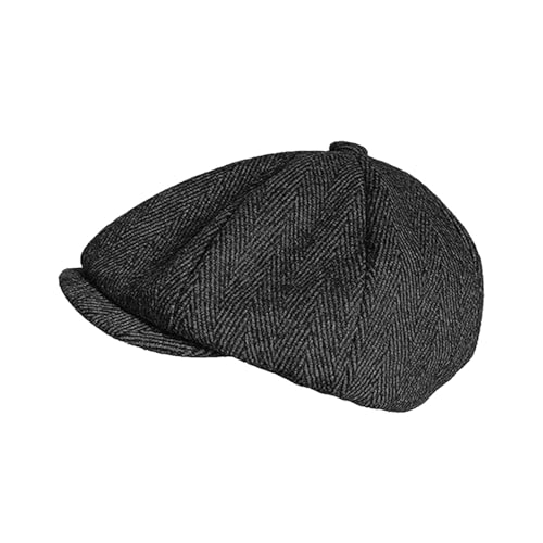 XDGBGFN Newsboy Cap Herren Schiebermütze Herren Barett Cap Retro Herringbone Mütze mit Baumwollfutter 20er Jahre Kostüm Herren Accessoires Mütze (DE/NL/SE/PL, Alphanumerisch, Einheitsgröße, Schwarz) von XDGBGFN