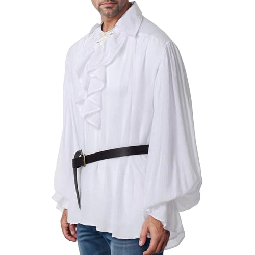 XDGBGFN Rüschenhemd Herren mit Gürtel Piratenhemd Herren Gothic Hemd Retro Steampunk Hemd Herren für Herren Cosplay, Karneval, Festival, Party (L) von XDGBGFN