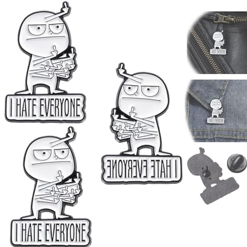 I Hate Everyone Funny Brooch, Funny Middle Finger Pin, Cute Cartoon Words Enamel Badge, Interactive Mood Expressing Enamel Pin Brooch, Funny Pins Gag Gift for Women Men, Metall, Kein Edelstein von XDGJTBFMY