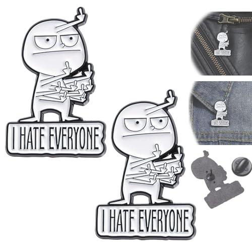 XDGJTBFMY I Hate Everyone Funny Brooch, Funny Middle Finger Pin, Cute Cartoon Words Enamel Badge, Interactive Mood Expressing Enamel Pin Brooch, Funny Pins Gag Gift for Women Men, Metalllegierung, von XDGJTBFMY