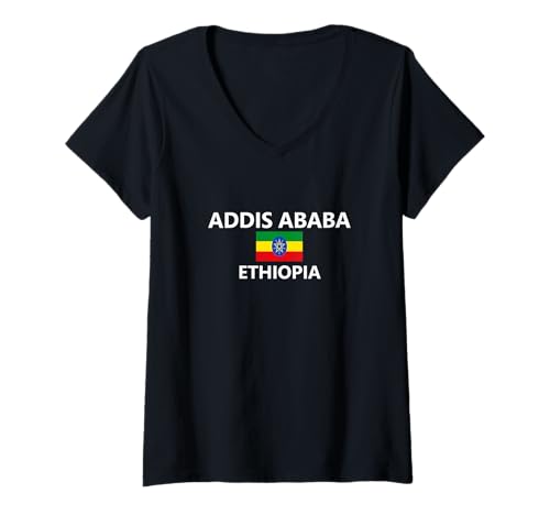 Damen Addis Abeba Äthiopien Flagge Stadt T-Shirt mit V-Ausschnitt von XDMQTYWJHBSY Creations Co