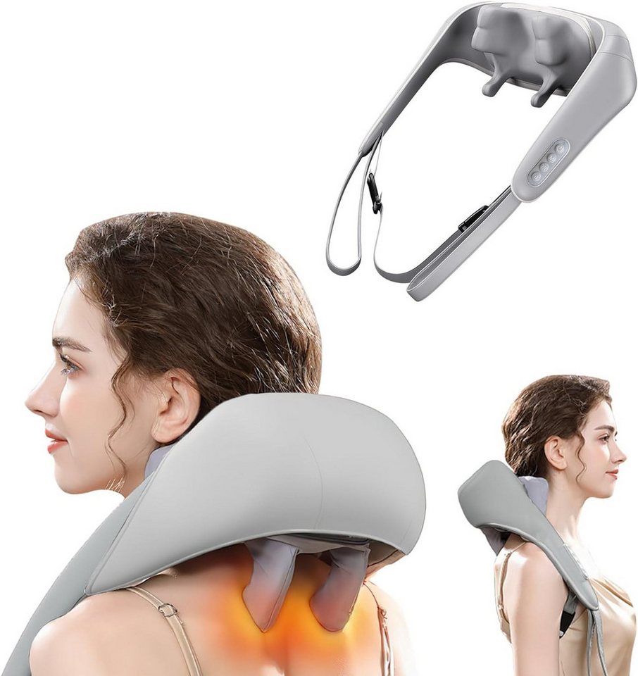 XDOVET Nacken-Massagekissen 3D-Knetmassage-Kissen und Rückenmassagegerät wohltuender Wärme, 6 Silikon-Massageköpfe, Gurtband, Elektrisches, 2000 mAh-Akku von XDOVET