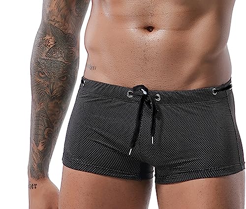 Herren-Badeanzug, verstellbar, niedrige Taille, flacher Winkel für schnell trocknende Badeshorts, Schwarz, M von XDSP