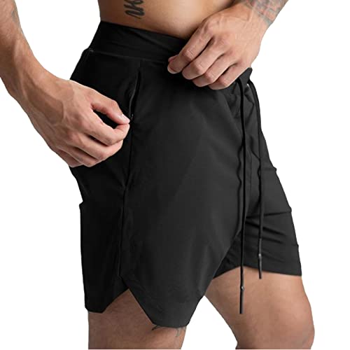 Herren Sport Shorts Kurze Hose Schnell Trocknend Sporthose Schnelltrocknende Laufshorts Gym Trainingsshorts Kurze Schnell Trocknend Reißverschlusstasche (Schwarz, XL von XDSP