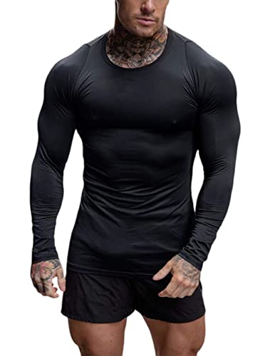 Laufshirt Herren Langärm sportliches Longsleeve Trainingsshirt Trocknet schnell Schnelltrocknendes Sportshirt Schnelltrocknend Fitnessshirt (Schwarz, XXL) von XDSP