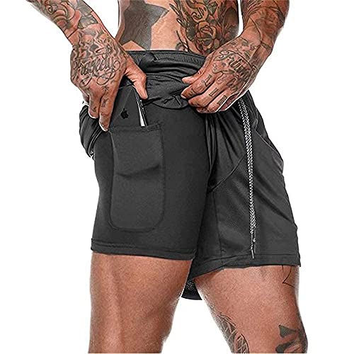 Shorts Herren 2 in 1 Trainingsshorts Sommer Kurze Hosen Schnelltrocknende Laufshorts, Trainingsshorts Sporthose mit Taschen Kompressionsshorts (Black, XL, x_l) von XDSP