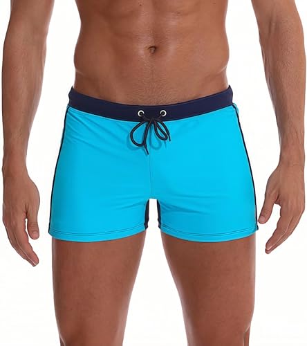 XDSP Badehose Herren Block Swim Shorts Badeshorts Training Swimwear Men Junge Kastenbadehose Männer Swimming Trunks Sport Training Verstellbarem Tunnelzug von XDSP
