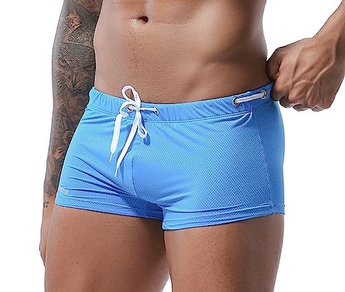 XDSP Badehose Herren Block Swim Shorts Badeshorts Training Swimwear Men Junge Kastenbadehose Männer Swimming Trunks Sport Training Verstellbarem Tunnelzug von XDSP