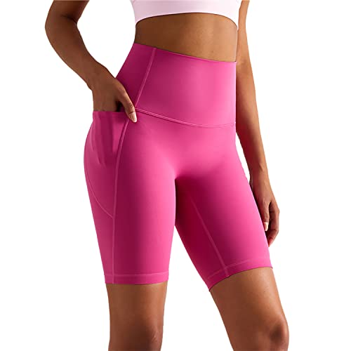 XDSP Damen Kurze Leggings Damen Yoga Shorts Kurze Leggings mit Handytasche Fitness Shorts (M, Rosa Litschi) von XDSP