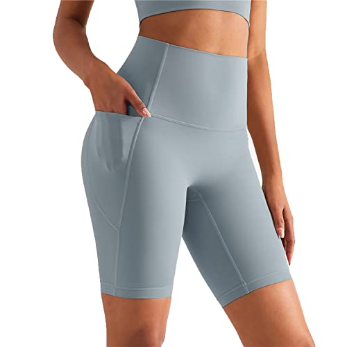 XDSP Damen Shorts Kurze Leggings Sporthose Damen Kurze Sportshorts Damen Nahtlos Yoga Fitness High Waist Yoga Shorts Kurze mit Handytasche Nashorngrau, L von XDSP