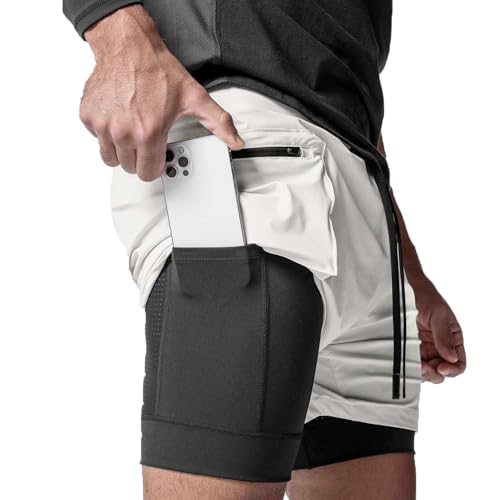 XDSP Herren Sport Shorts Kurze Hose Schnell Trocknend Sporthose 2 in 1 Shorts Sommer Schnelltrocknende Laufshorts Reißverschlusstaschen Fitness Laufhose Atmungsaktive Leichte Sporthose 4-Way-Stretch von XDSP