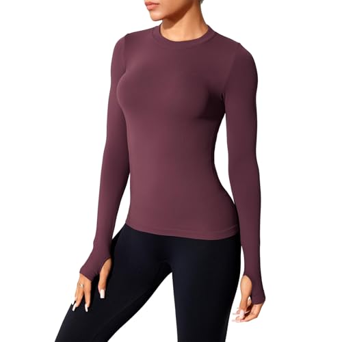 XDSP Langarmshirt Damen Sport Oberteil für Damen Yoga Tops Sport Gym Shirts Frauen Langarm Work Out Fitness Running Laufshirt Atmungsaktives Sportliches Slim Fit Sportshirt mit Daumenloch von XDSP
