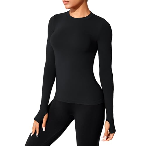 XDSP Langarmshirt Damen Sport Oberteil für Damen Yoga Tops Sport Gym Shirts Frauen Langarm Work Out Fitness Running Laufshirt Atmungsaktives Sportliches Slim Fit Sportshirt mit Daumenloch von XDSP